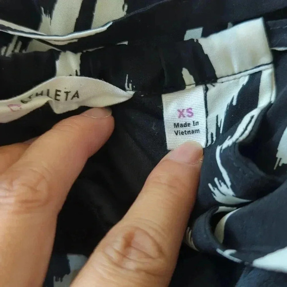 Athleta Black Off White Ikat Bloom Sleeveless Halter Tassel Tie Hi Lo Maxi Dress - Picture 9 of 10